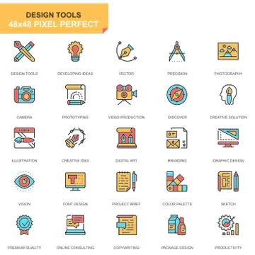 Flat line design tools icons set for website Stock Illustration