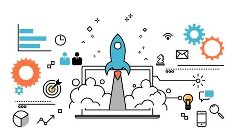 Flat line design website banner Stock Illustration