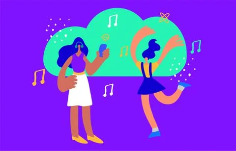 Flat line design website banner of sound cloud . streaming music concept. Modern Stock Illustration