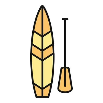 Flat line drawing of a paddleboard with an oar Stock Illustration