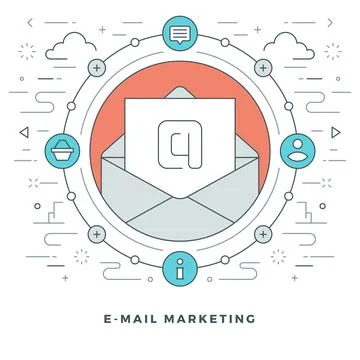 Flat line E-mail Marketing Concept Vector illustration. Modern thin linear .. Illustrazione stock