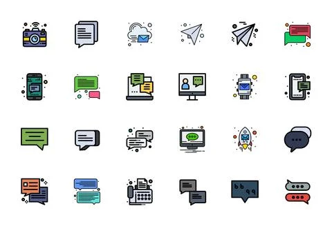 Flat Line Filled Pixel Aligned Vector Icons from Instant Messaging Set with.. イラスト素材