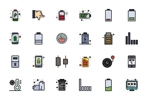 Flat Line Filled Style Low Vector Icons with 24 256x256 Grid Fitted Designs Stock Illustration