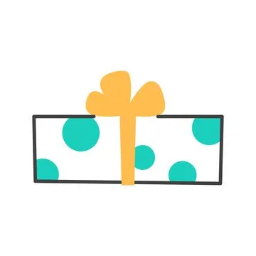 Flat line gift box with yellow bow isolated icon. Stock Illustration