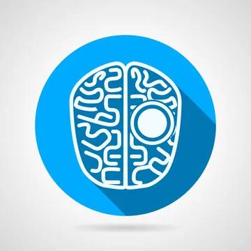 Flat line icon for brain Flat round blue vector icon with white contour hu... Stock Photos