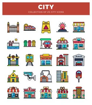 Flat line icon collection for city theme Stock Illustration