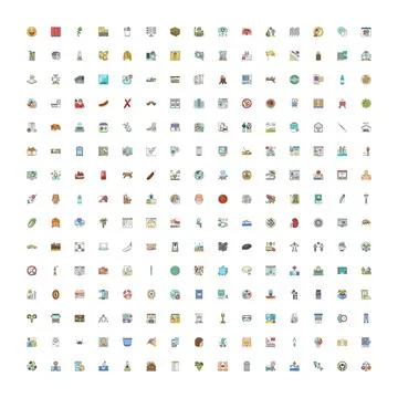 Flat line icon collection representing various concepts Stock Illustration