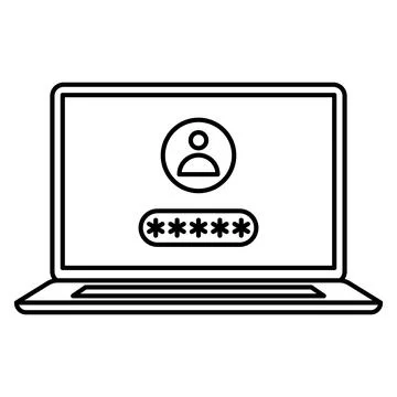 Flat line icon concept of laptop with password notification. Stock Illustration