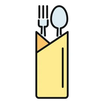 Flat line icon cutlery in napkin for dining Stock Illustration