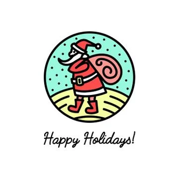 Flat line icon on the New Year's and Christmas Holiday. Santa Claus with a gi Stock-Illustration