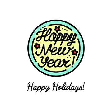 Flat line icon on the New Year's and Christmas Holiday. "Happy New Year" text Stock Illustration