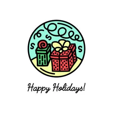 Flat line icon on the New Year's and Christmas Holiday. Two gift boxes agains Stock-Illustration