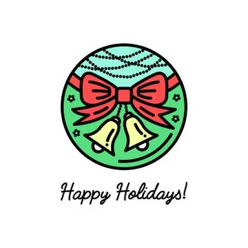 Flat line icon on the New Year's and Christmas Holiday. Christmassy red bow w Stock-Illustration