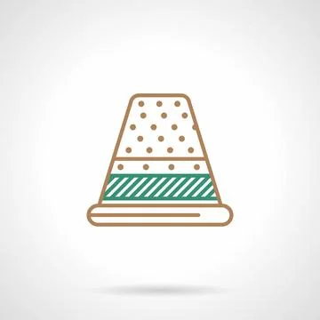 Flat line icon for sewing. Thimble Single brown and green flat line style ... 스톡 사진