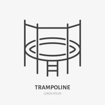 Flat line icon of trampoline with net. Trampolining sign. Thin linear logo for Stock Illustration