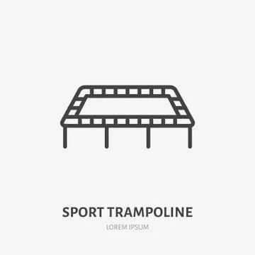 Flat line icon of trampoline with net. Trampolining sign. Thin linear logo for Stock Illustration