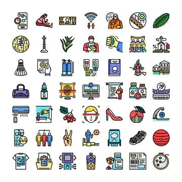 Flat line icons collection illustrating diverse concepts Stock-Illustration