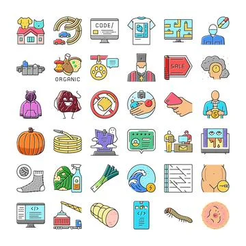Flat line icons collection various business and lifestyle concepts Stock Illustration