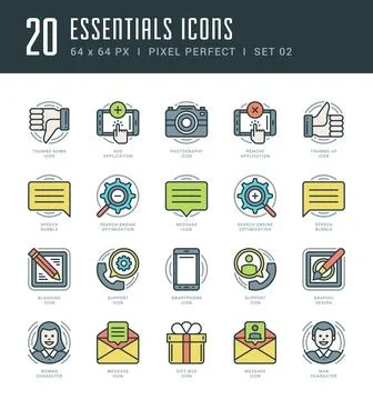 Flat line icons set. Trendy Modern thin linear stroke vector Essentials Obj.. Stock Illustration