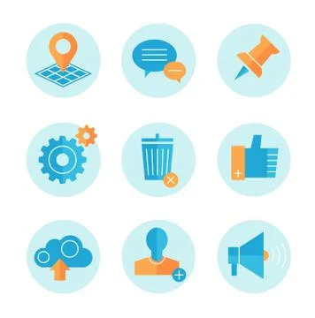 Flat line icons set of website search engine optimization, seo analytics Illustrazione stock
