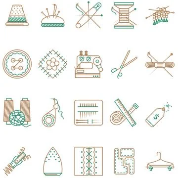 Flat line icons vector collection of sewing items Illustrazione stock