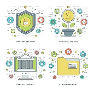 Flat line Internet Security, Financial Growth, Banking Services, Business C.. Stock Illustration