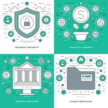 Flat line Internet Security, Financial Growth, Banking Services Stock Illustration