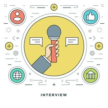 Flat line Interview Concept Vector illustration. Modern thin linear stroke .. Stock Illustration