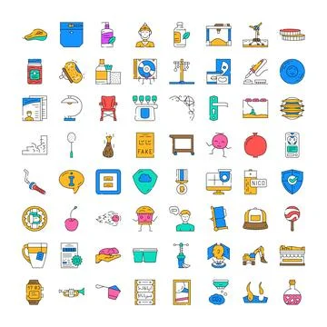 Flat line item icon set vector illustration Stock Illustration