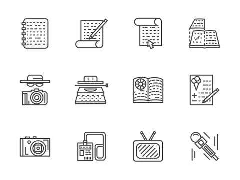 Flat line journalism vector icons set Stock Illustration