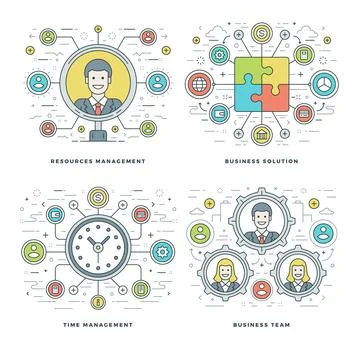 Flat line Management, Team Building, Success, Employee Search, Business Con.. Ilustración de archivo