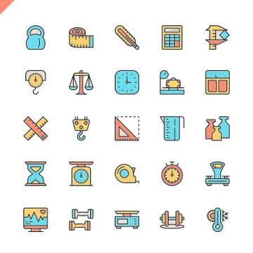 Flat line measuring, measure elements icons イラスト素材