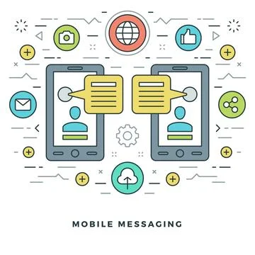 Flat line Mobile Messaging Social Network Concept Vector illustration. Stock Illustration