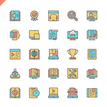 Flat line online education elements icons Stockillustratie