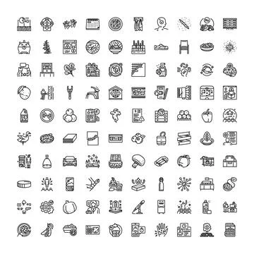 Flat line outline vector web design icon set Illustrazione stock