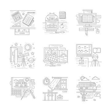 Flat line school theme vector icons 스톡 일러스트