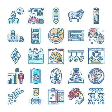Flat line scribble doodle business technology design icons Illustrazione stock