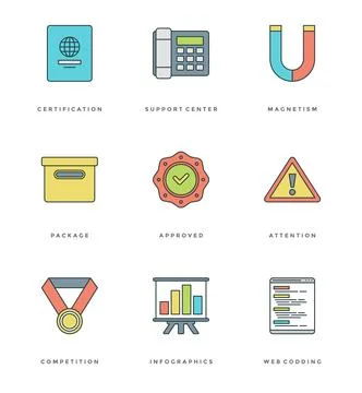 Flat line simple icons set. Thin linear stroke vector Essentials objects sy.. Stock Illustration