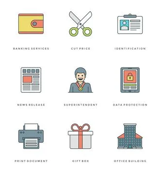 Flat line simple icons set. Thin linear stroke vector Essentials objects sy.. Illustrazione stock