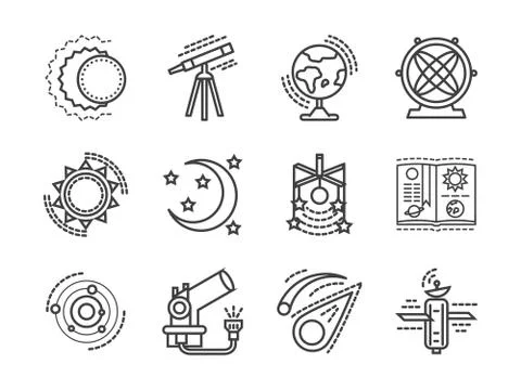 Flat line space research vector icons 库存插图