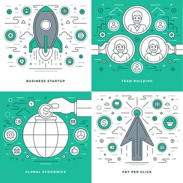 Flat line Start up, Team Building, Global Economics, Business Success Conce.. Ilustración de archivo