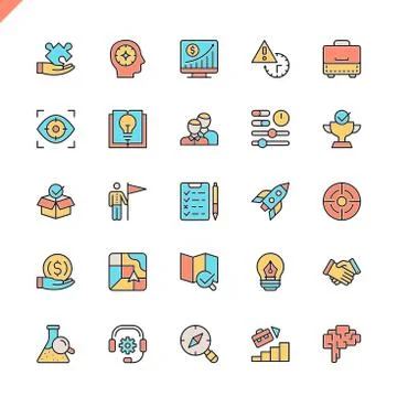 Flat line startup development elements icons イラスト素材