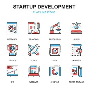 Flat line startup your project icons concepts set Stock Illustration
