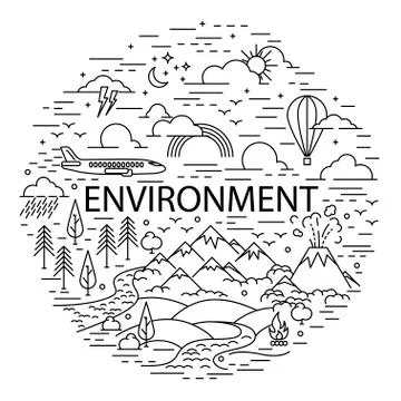 Flat line style environment banner Stock Illustration