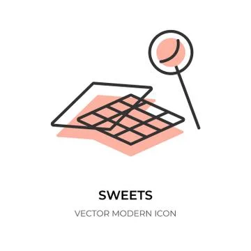 Flat line swee icon waffle lollipop candy vector Stock Illustration