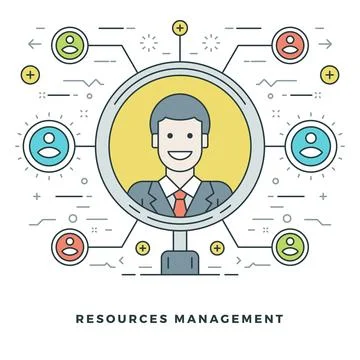 Flat line Team Building and Resources Management Concept. Vector illustration Stock Illustration
