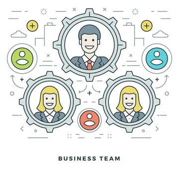 Flat line Team Building and Management. Vector illustration. Modern thin li.. Stock Illustration