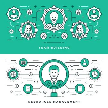 Flat line Team Building and Management. Vector illustration. Stock Illustration