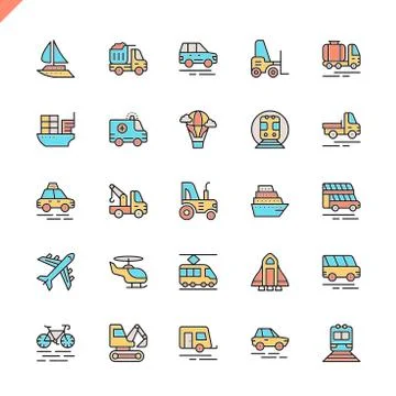 Flat line transport, delivery elements icons 库存插图