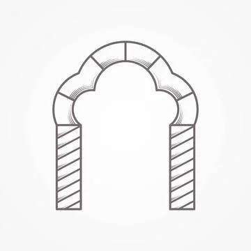 Flat line trefoil arch vector icon Flat gray contour vintage design vector... Foto stock